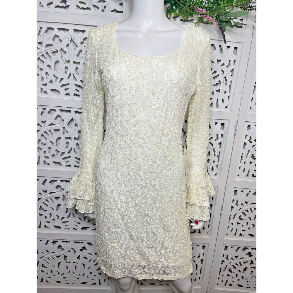 NWT Vintage Lew Magram Collection Women’s Lace Cream Tiered Cuffs Dress Size 8